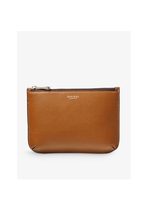 Womens Aspinal Of London Ella Medium Logo-Print Grained-Leather Pouch