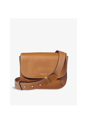 Womens Aspinal Of London Ella Logo-Print Grained-Leather Cross-Body Bag