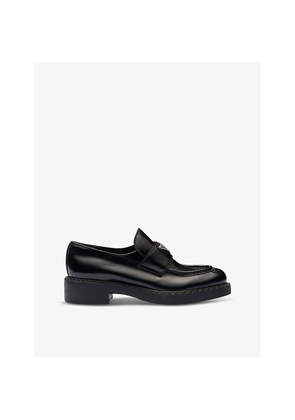 Womens Prada Logo-Plaque Leather Loafers