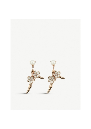 Womens Shaun Leane Cherry Blossom Yellow Gold-Plated Vermeil Silver and Diamond Drop Earrings