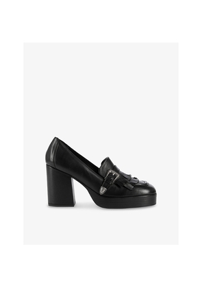 Womens The Kooples Buckle-Embellished Fringed Heeled Leather Shoes