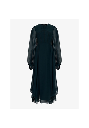 Womens Leem Ladder-Stitch Balloon-Sleeve Woven Maxi Dress