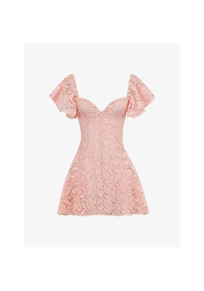 Womens House of CB Verity Sweetheart-Neck Lace-Embroidered Woven Mini Dress