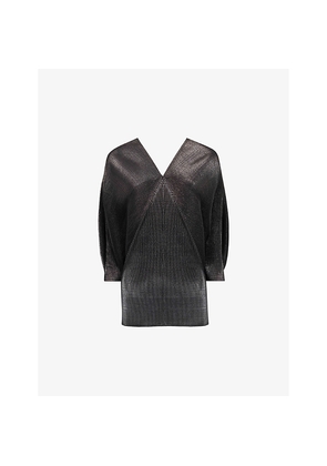 Womens Leem V-Neck Batwing-Sleeve Plisse Woven Top