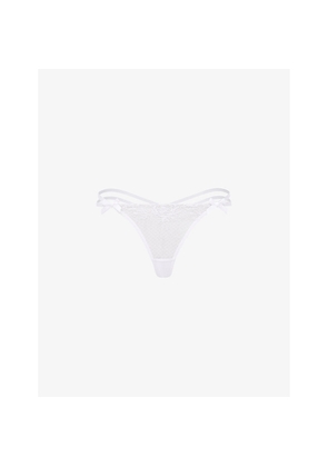 Womens Agent Provocateur Rosia Bow-Embroidered Mid-Rise Woven Thong