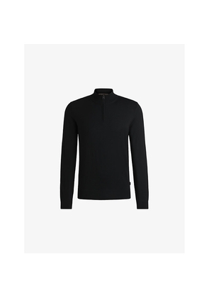 Mens Boss Zip-Neck Regular-Fit Wool-Knitted Jumper