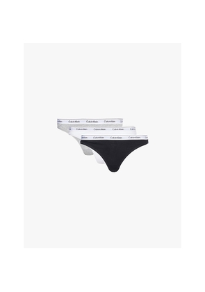 Womens Calvin Klein Modern Logo Low-Rise Pack Of Three Stretch-Cotton Thongs