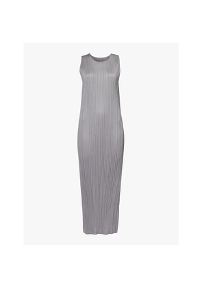 Womens Pleats Please Issey Miyake Pleated Round-Neck Knitted Midi Dress