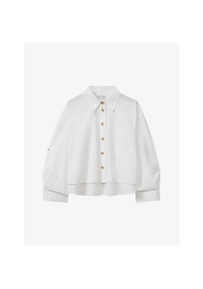 Womens Reiss Relaxed-Fit Short-Sleeve Cropped Cotton Shirt