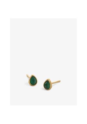 Womens Monica Vinader Teardrop 18ct Yellow Gold Vermeil Sterling Silver and Onyx Stud Earrings