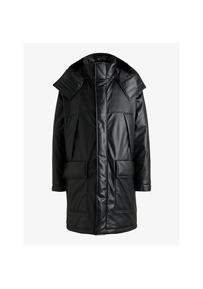 Mens Hugo Embossed-Logo Longline Faux Leather-Down Jacket