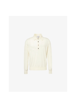 Mens Bottega Veneta Logo-Embroidered Long-Sleeve Fine-Cashmere Polo Shirt