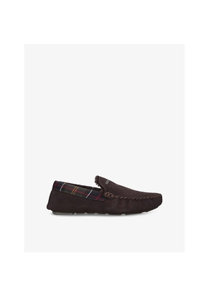 Mens Barbour Monty Faux-Shearling Lined Tartan-Check Suede Slippers