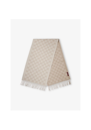 Womens Gucci Gg Monogram Fringed-Trim Brushed Cashmere Shawl