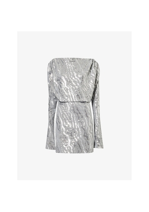 Womens Rotate Birger Christensen Boat-Neck Sequin-Embellished Woven Mini Dress