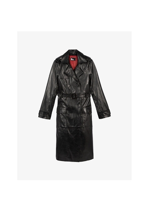 Womens The Kooples Notched-Lapel Detachable-Belt Regular-Fit Leather Coat