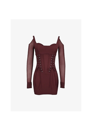 Womens Mistress Rocks Lace-Up Corset Stretch-Woven Mini Dress