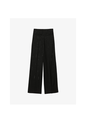 Womens Sandro Sequin-Embellished Straight-Leg Woven Trousers