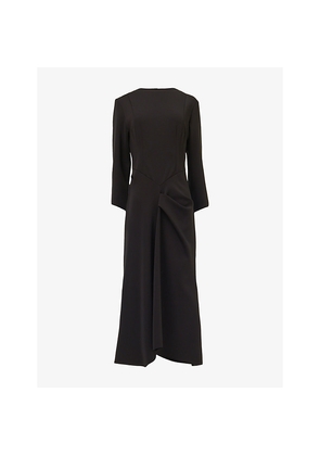 Womens Leem Pleated-Waist Quarter-Sleeve Stretch-Woven Midi Dress