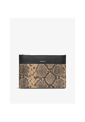 Womens Whistles Una Snake-Print Logo-Embossed Leather Pouch