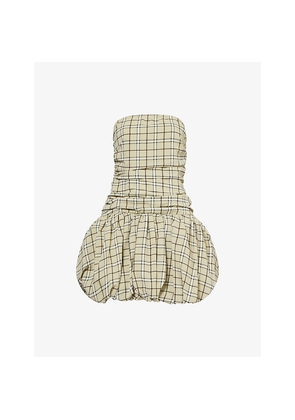 Womens Amy Lynn Dionne Plaid-Print Puffball Woven Mini Dress