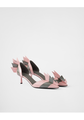 Two-tone patent leather D'Orsay pumps