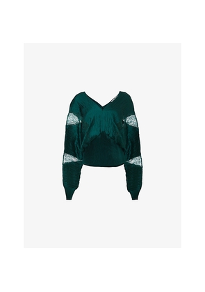 Womens Leem Lace Insert Plisse Long-Sleeve Woven Top