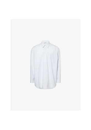 Mens Acne Studios Striped Curved-Hem Cotton-Poplin Shirt