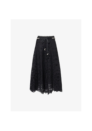 Womens Zimmermann Rhiannon Embroidered Cotton Midi Skirt