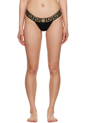 Versace Underwear Black Greca Thong