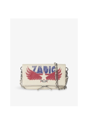 Womens Zadig&Voltaire Rock America Nano Graphic-Print Leather Clutch Bag