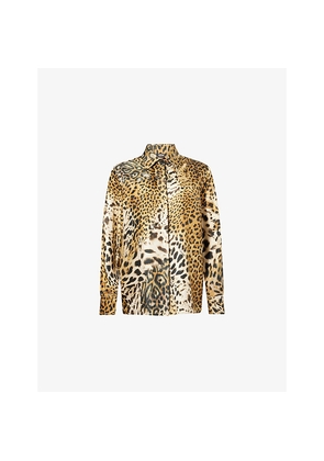 Womens Roberto Cavalli Animal-Print Long-Sleeves Silk Shirt