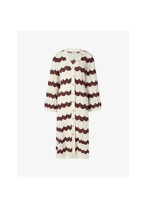 Womens Malina Isobel V-Neck Wide-Sleeve Striped Knitted Midi Dress