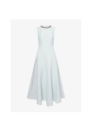 Womens Roland Mouret Rhinestone-Embellished Sleeveless Wool and Silk Midi Dress
