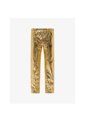 Mens Bottega Veneta Intrecciato-Weave Straight-Leg Laminated-Leather Trousers