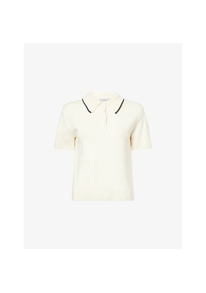 Womens Moncler Crop Short-Sleeves Cotton-Knit Polo Shirt