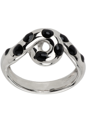 Bea Bongiasca SSENSE Exclusive White Gold & Black Chonky Wave Ring