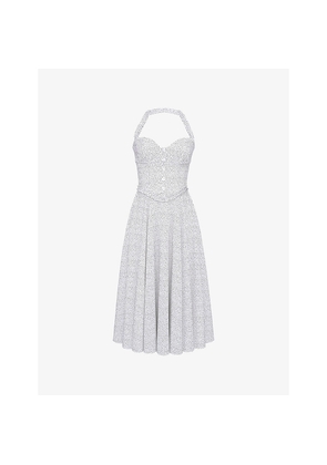 Womens House of CB Georgie Polka-Dot Stretch-Cotton Midi Dress