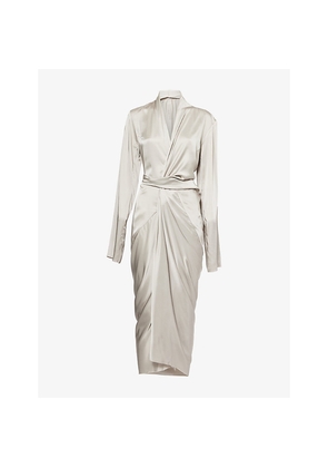 Womens Rick Owens Wrap V-Neck Woven Midi Dress