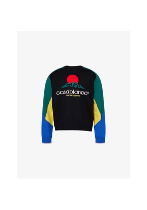 Mens Casablanca Embroidered-Logo Colourblock Wool-Knit Jumper