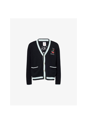 Mens Casablanca Relaxed-Fit Embroidered-Logo Wool-Knit Cardigan