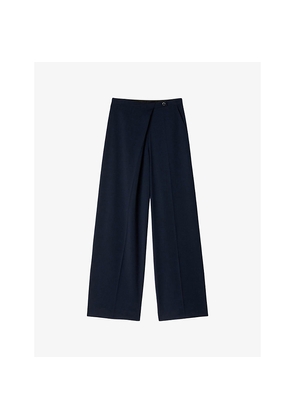 Womens Sandro Straight-Leg Mid-Rise Woven Trousers