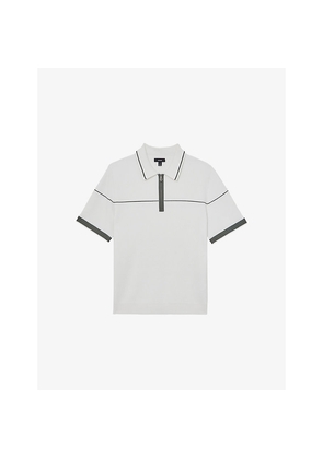 Mens Reiss Bradford Contrast-Seam Half-Zip Stretch-Knit Polo