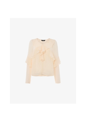 Womens Whistles Ruffle Frill V-Neck Crepe-De-Chine Blouse