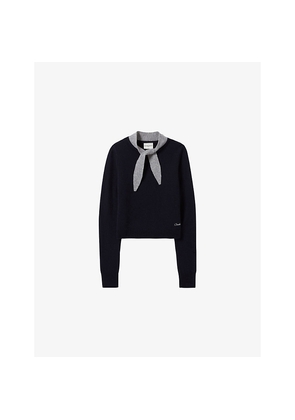 Womens Claudie Pierlot Scarf-Collared Long-Sleeve Wool-Cashmere Blend Jumper