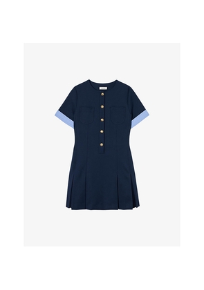 Womens Sandro Patch-Pocket Pleated Stretch-Woven Mini Dress