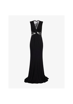 Womens Roberto Cavalli Cut-Out Lace-Panel Woven Gown
