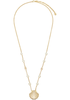 Dolce & Gabbana Gold Rhinestone Shell & DG Logo Necklace
