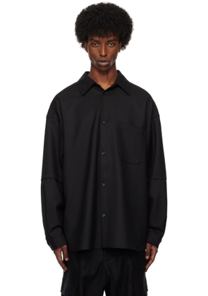Lownn Black Wool Twill Layered Shirt