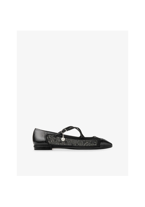 Womens Jimmy Choo Eleri Crossover-Strap Patent-Leather and Mesh Ballet Flats